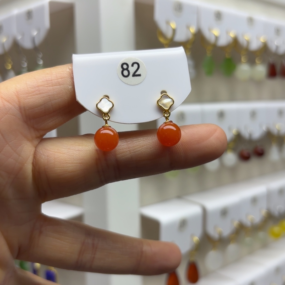 南红玛瑙银S925镶嵌耳饰