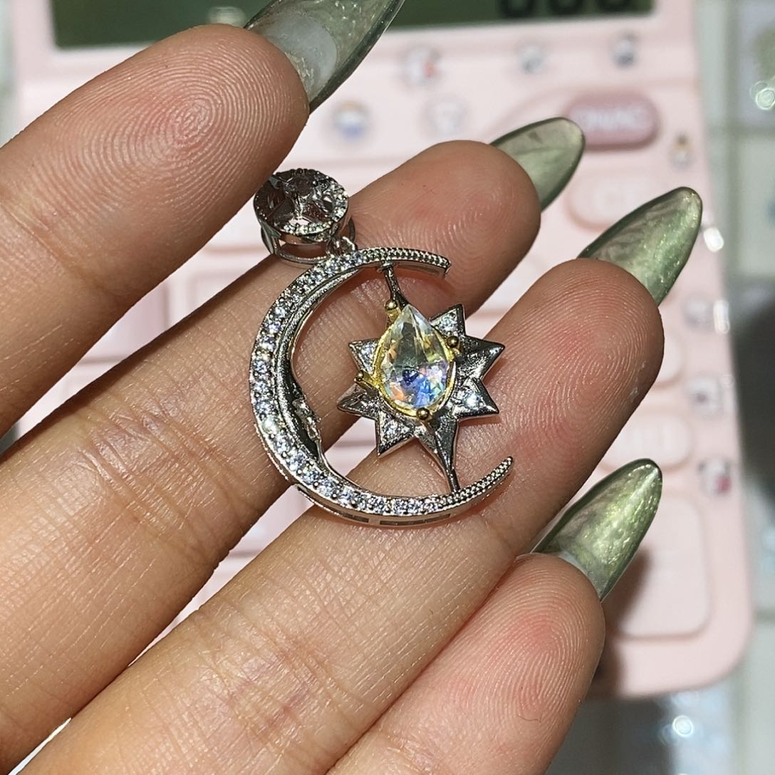 银S925镶嵌吊坠(赠链)月光石桑*60厘米的链子只长不短