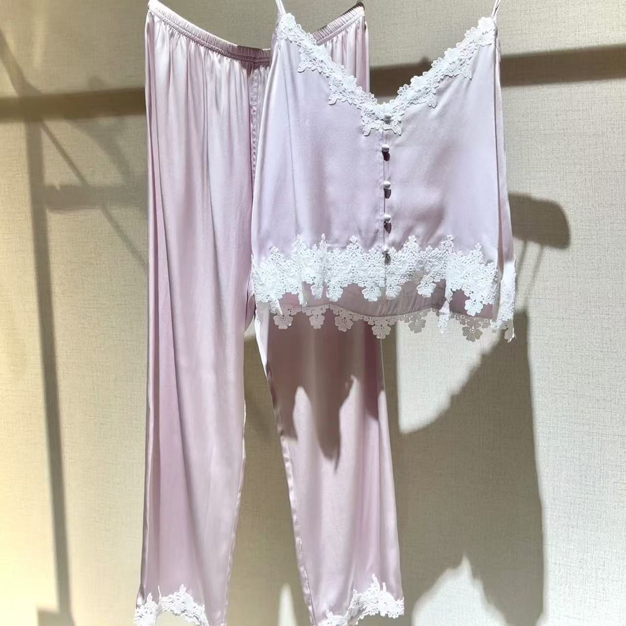 【日月禾】重磅100%桑蚕丝吊带长裤套装装女款T2165