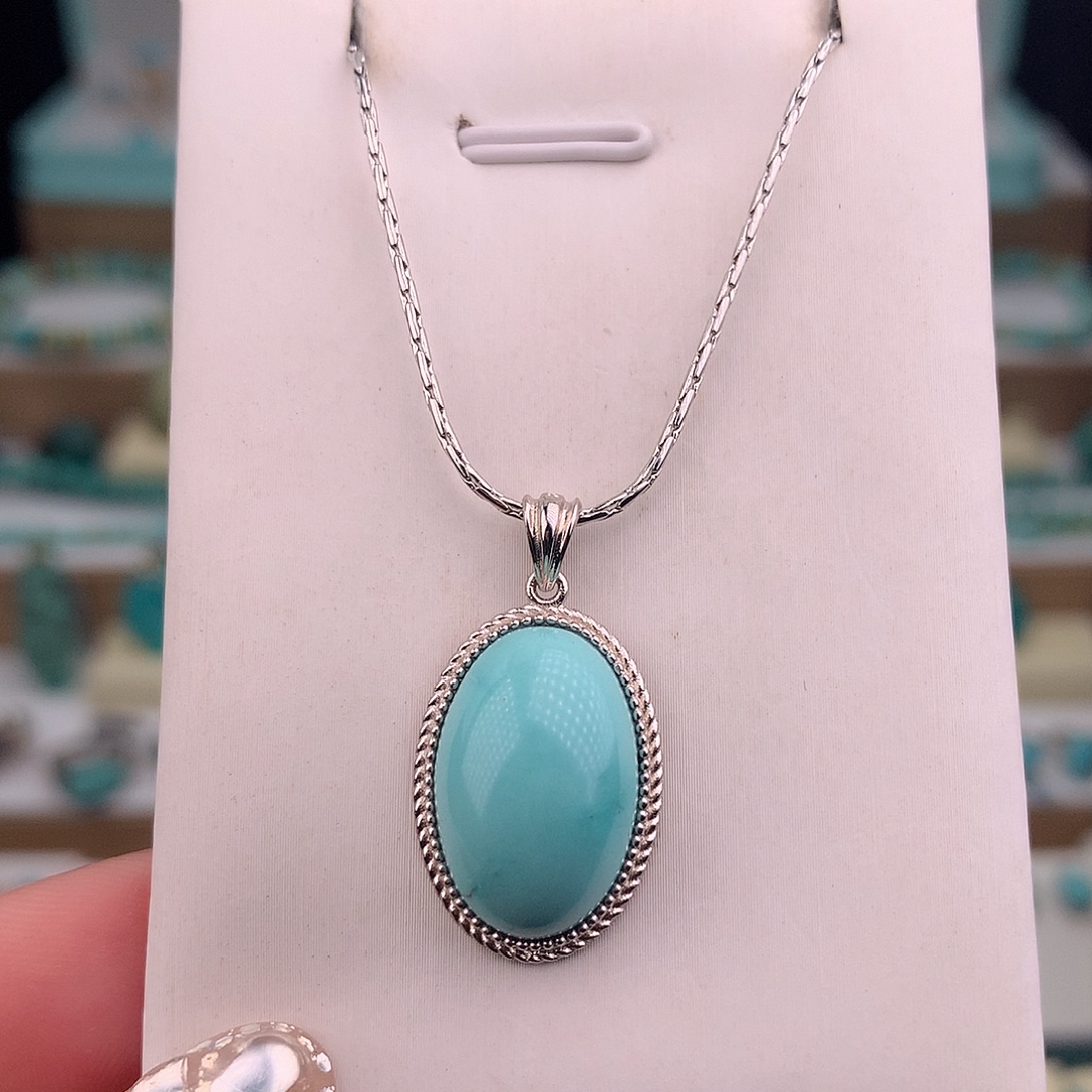 绿松石银S925镶嵌吊坠(不含链)