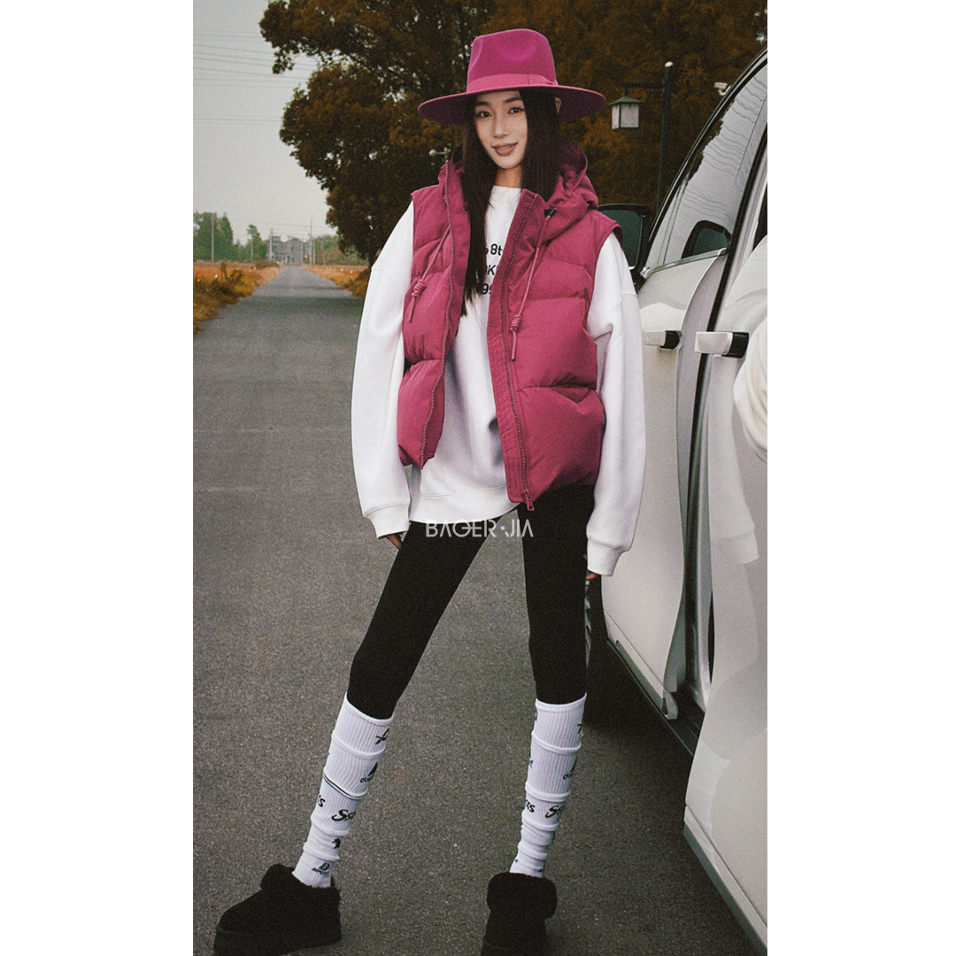 53-【火龙果】宝儿家含幂BH31125410冬季款蓬松抗寒连帽白鹅绒马甲