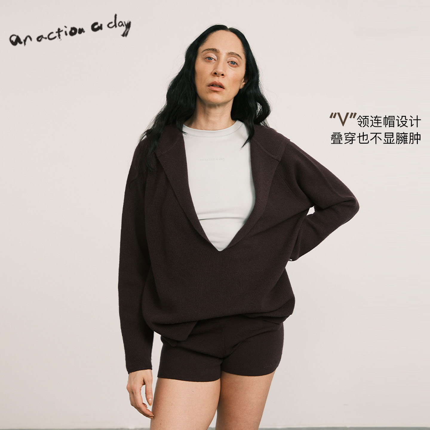 AAAD | Natur Wear 冬季保暖女纯羊毛V领连帽针织衫背心