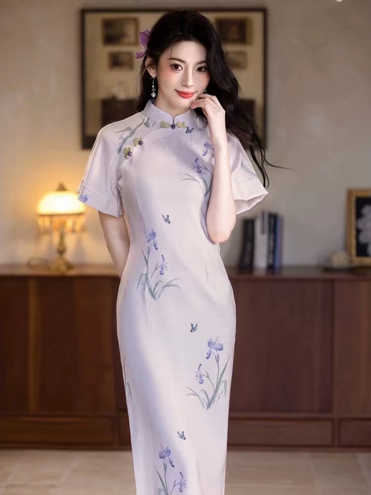 402-【紫尾】连肩袖 改良 气质 旗袍