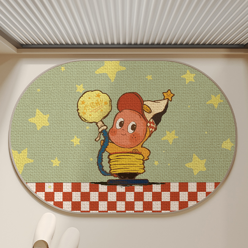 复古灯泡椭圆亚麻编织浴室速干防滑吸水耐脏地垫卫生间厕所脚垫