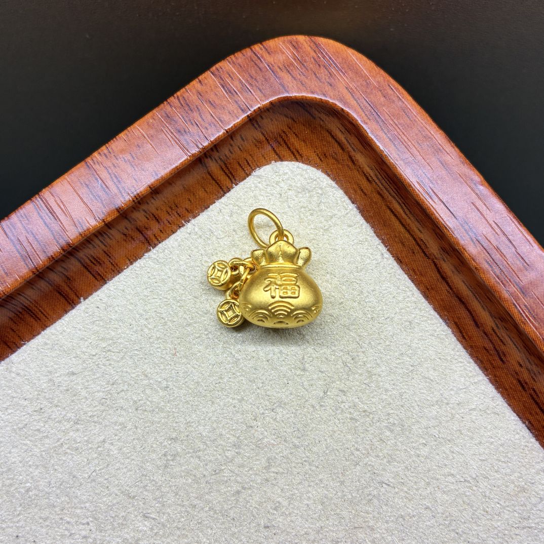 足金999铜钱福袋胖福福气满满挂件手绳串珠配件送长辈生日礼物