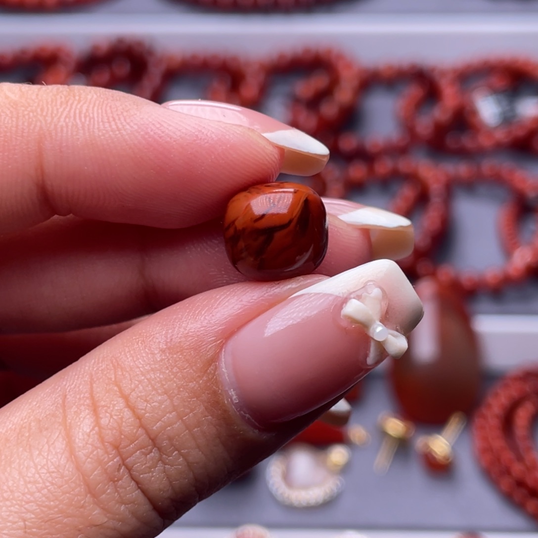 北***神南红玛瑙未镶嵌其他原矿）收藏品10.7mm瓦西玫红虎皮单珠