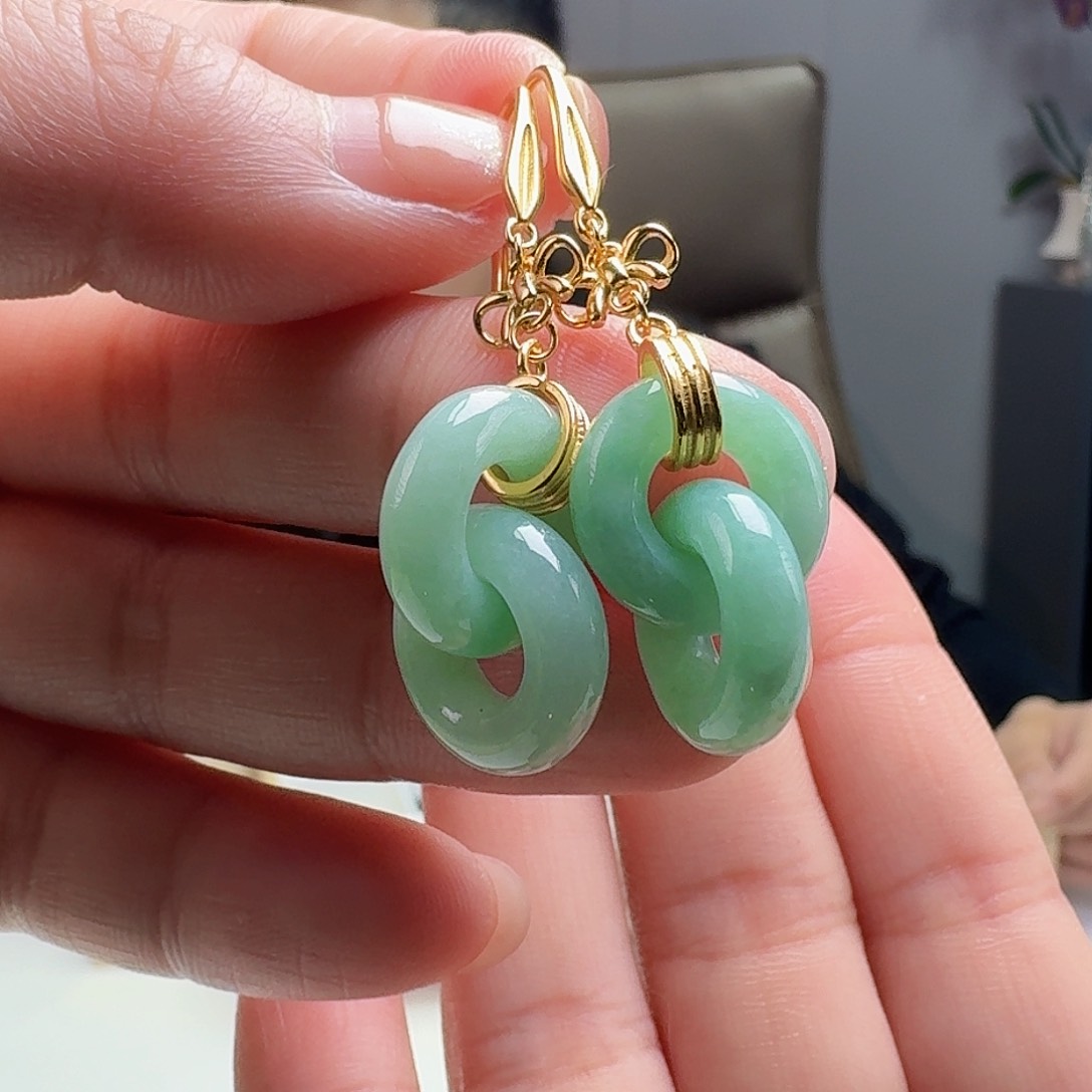 翡翠耳饰银S925镶嵌天然