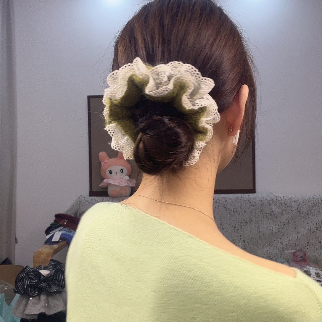 布艺非金属咸菜绿针织拼白蕾丝小小蛮腰