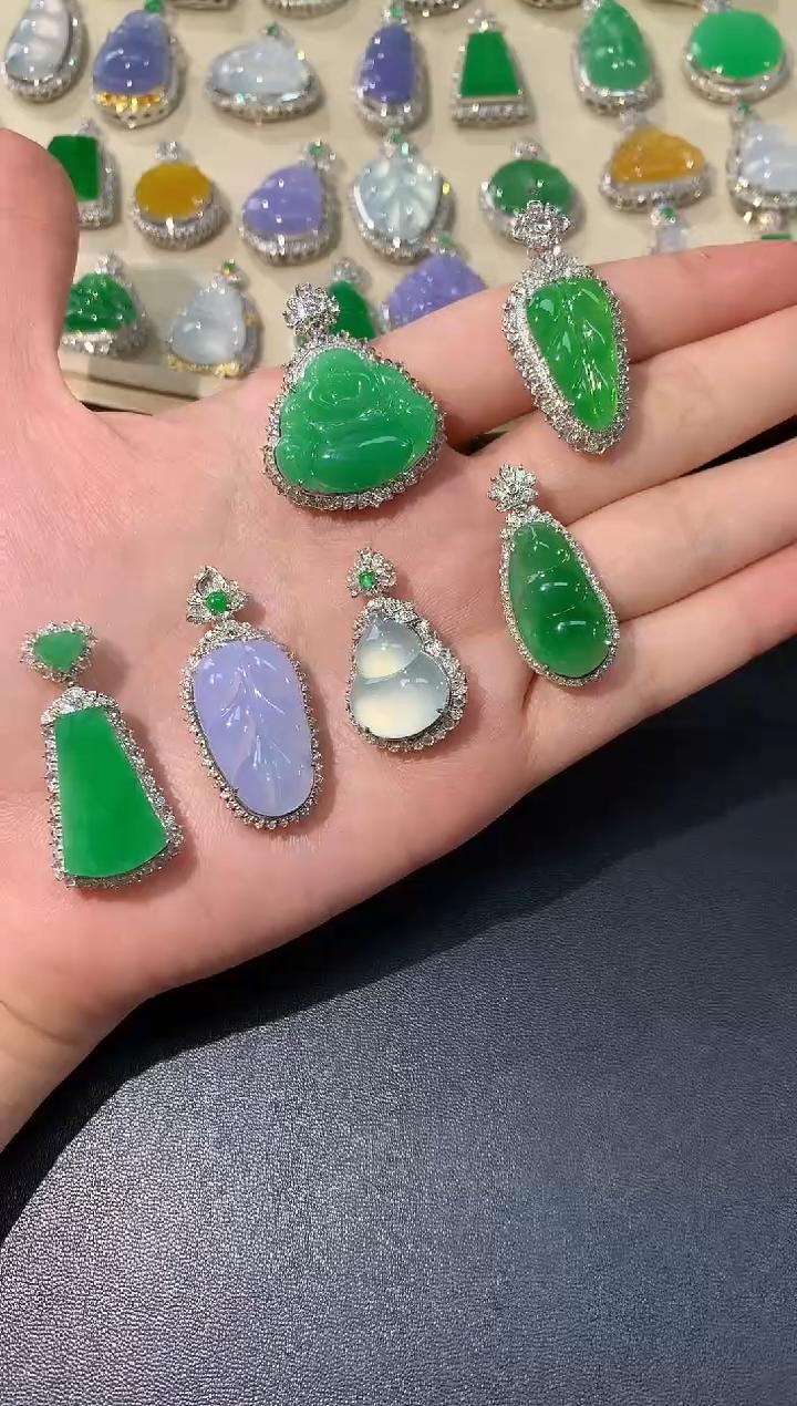 【彩虹盘】翡翠吊坠-多样性发一件-18K金镶嵌-xhm019|CXQ21