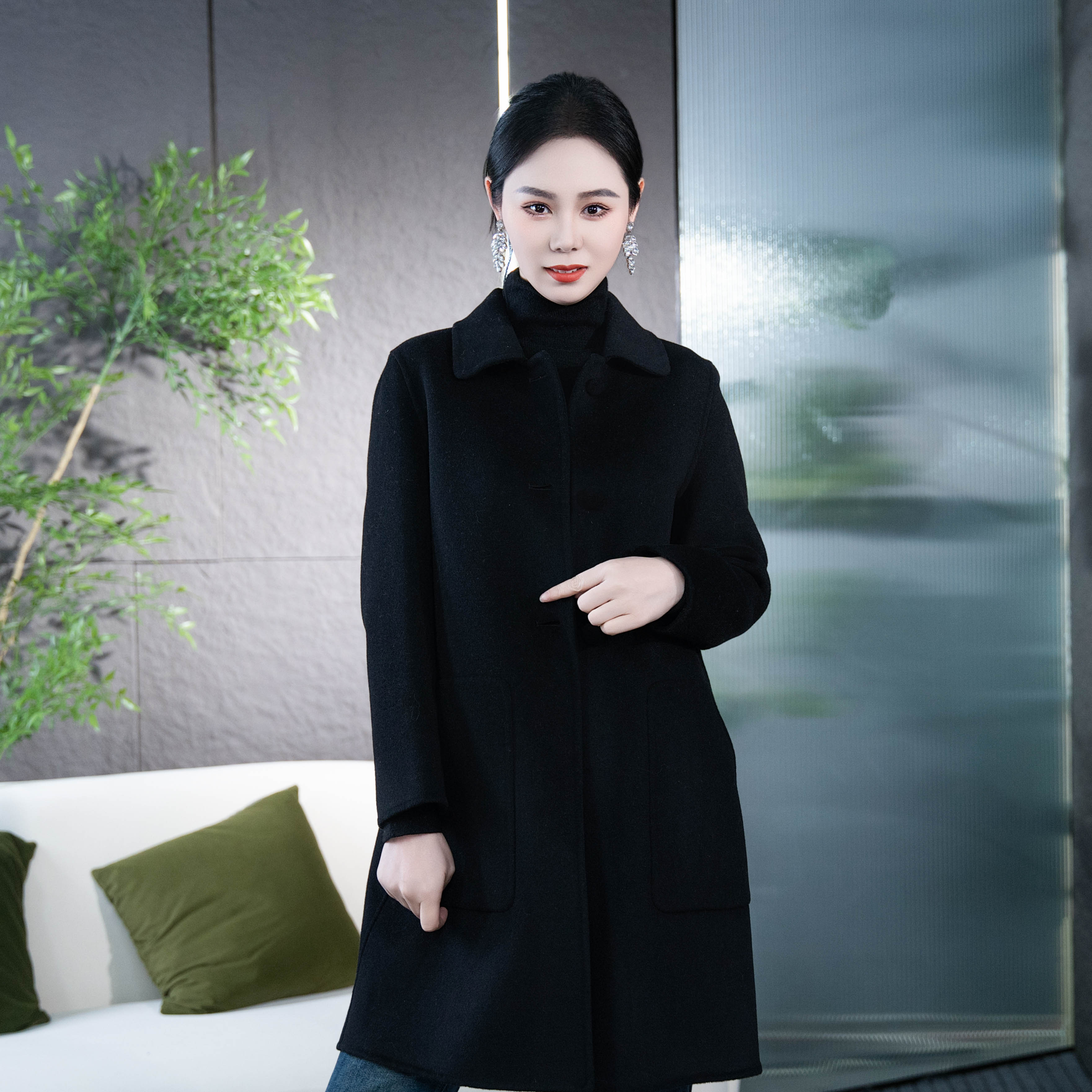 【丽爷】2202黑色毛呢外套