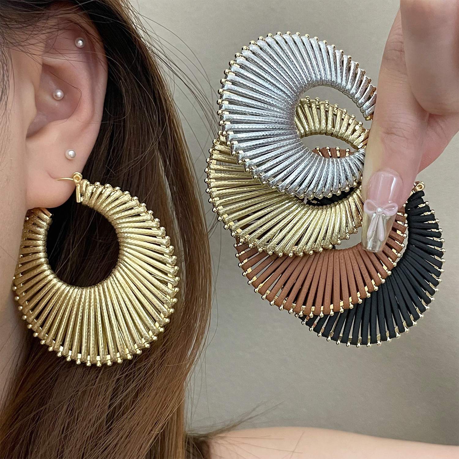 铜合金耳饰 复古夸张耳扣编织圈圈