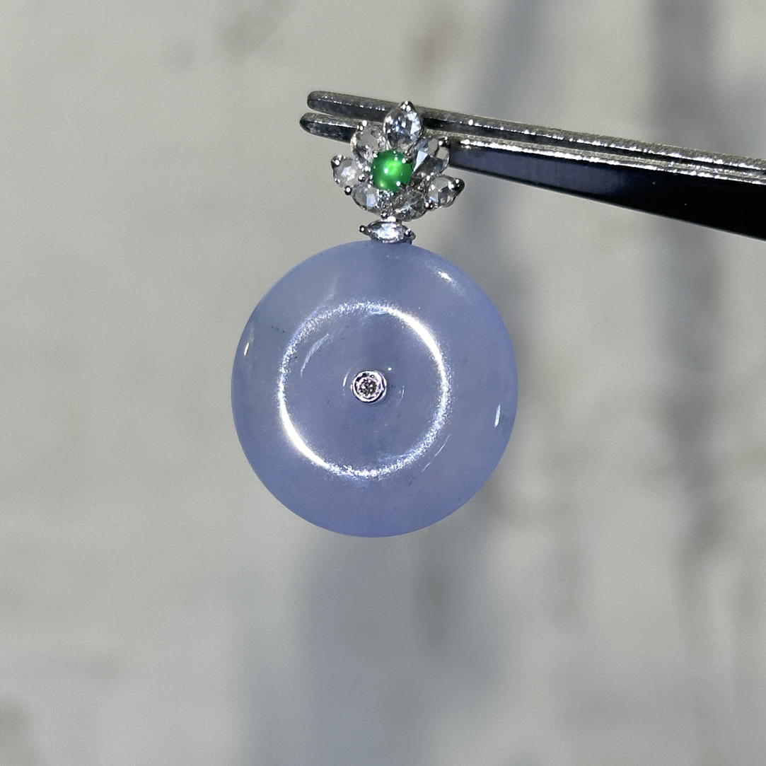 天然缅甸A货翡翠18k金镶嵌冰紫平安扣