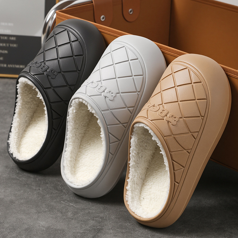 冬季防水棉拖鞋男室内踩屎感加绒毛绒冬天保暖室内室外休闲百搭女