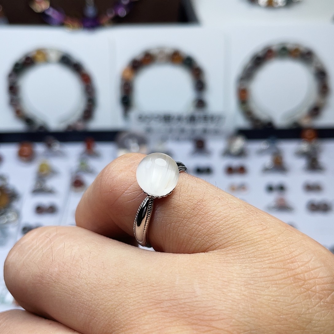 白兔毛水晶戒指净体925银