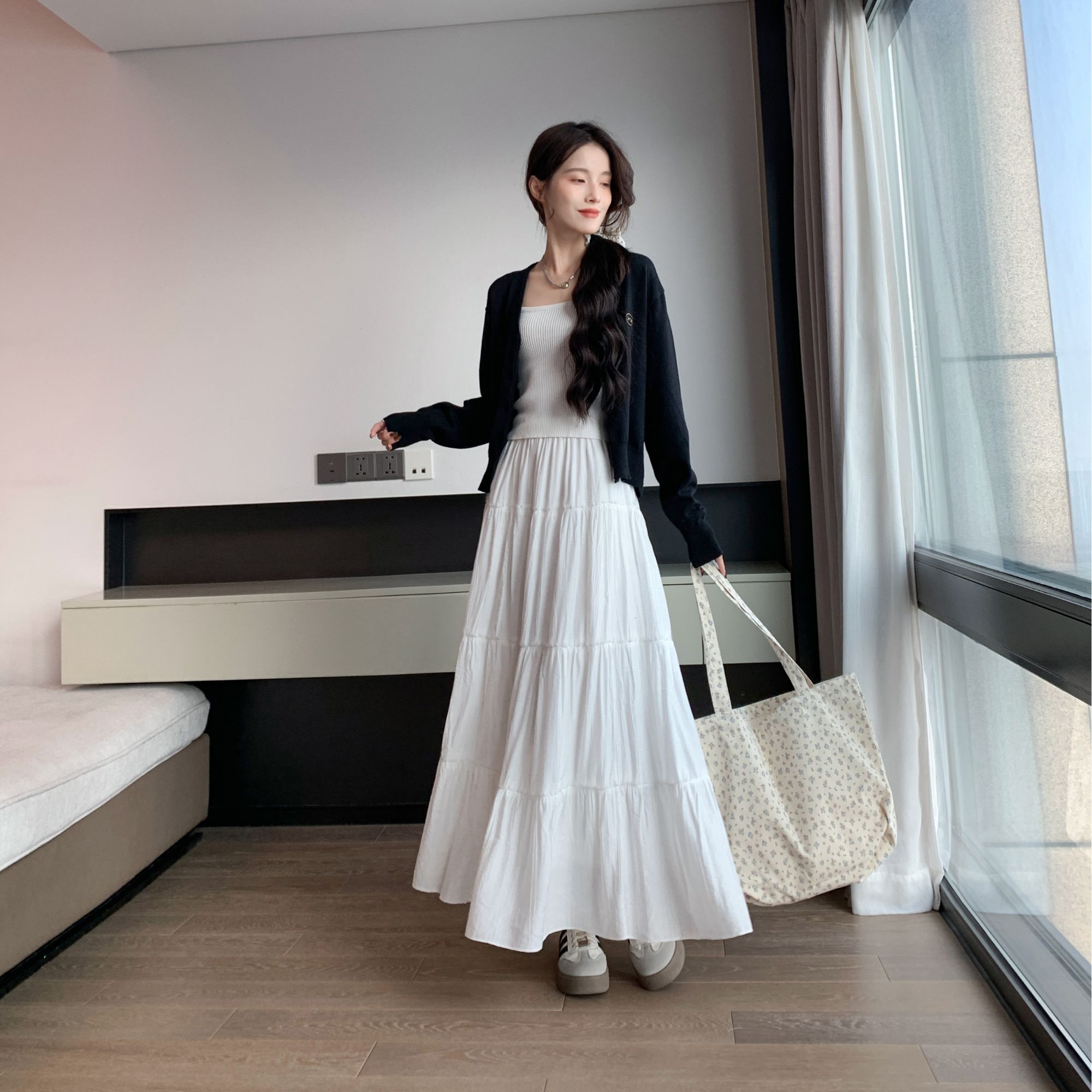 桃花皱半身裙女2025新款夏季穿搭高腰温柔气质仙女A字蛋糕长裙子