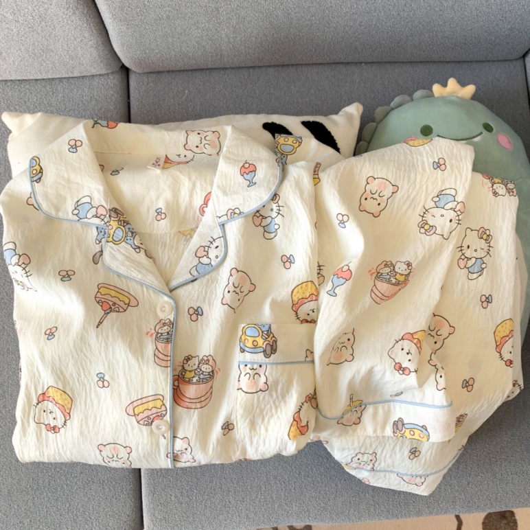 卡通KT猫春秋季睡衣女长袖长裤大码200斤宽松家居服学生可外穿