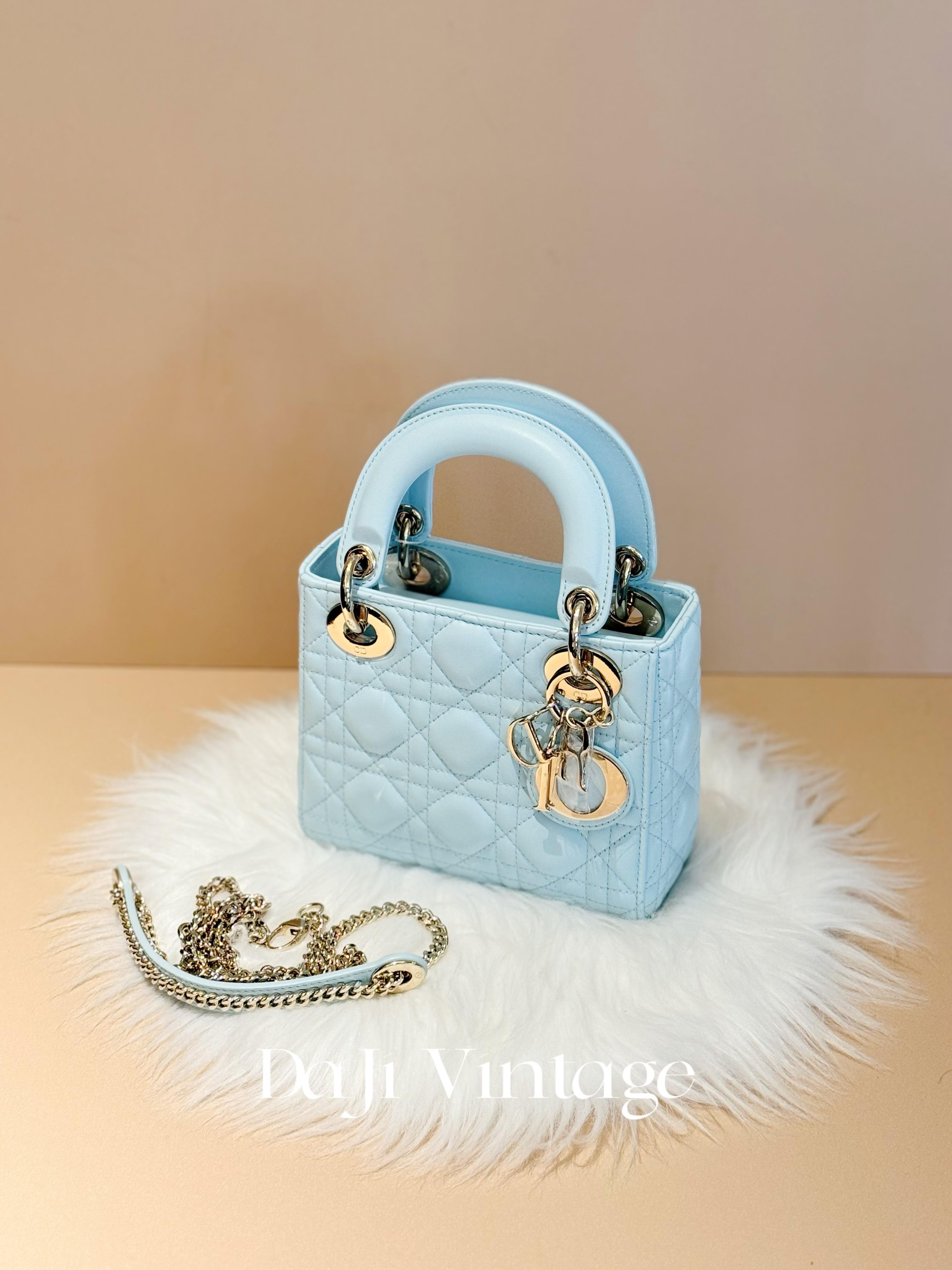 99新  大吉中古/Dior迪奥蓝色戴妃三格迷你斜挎包