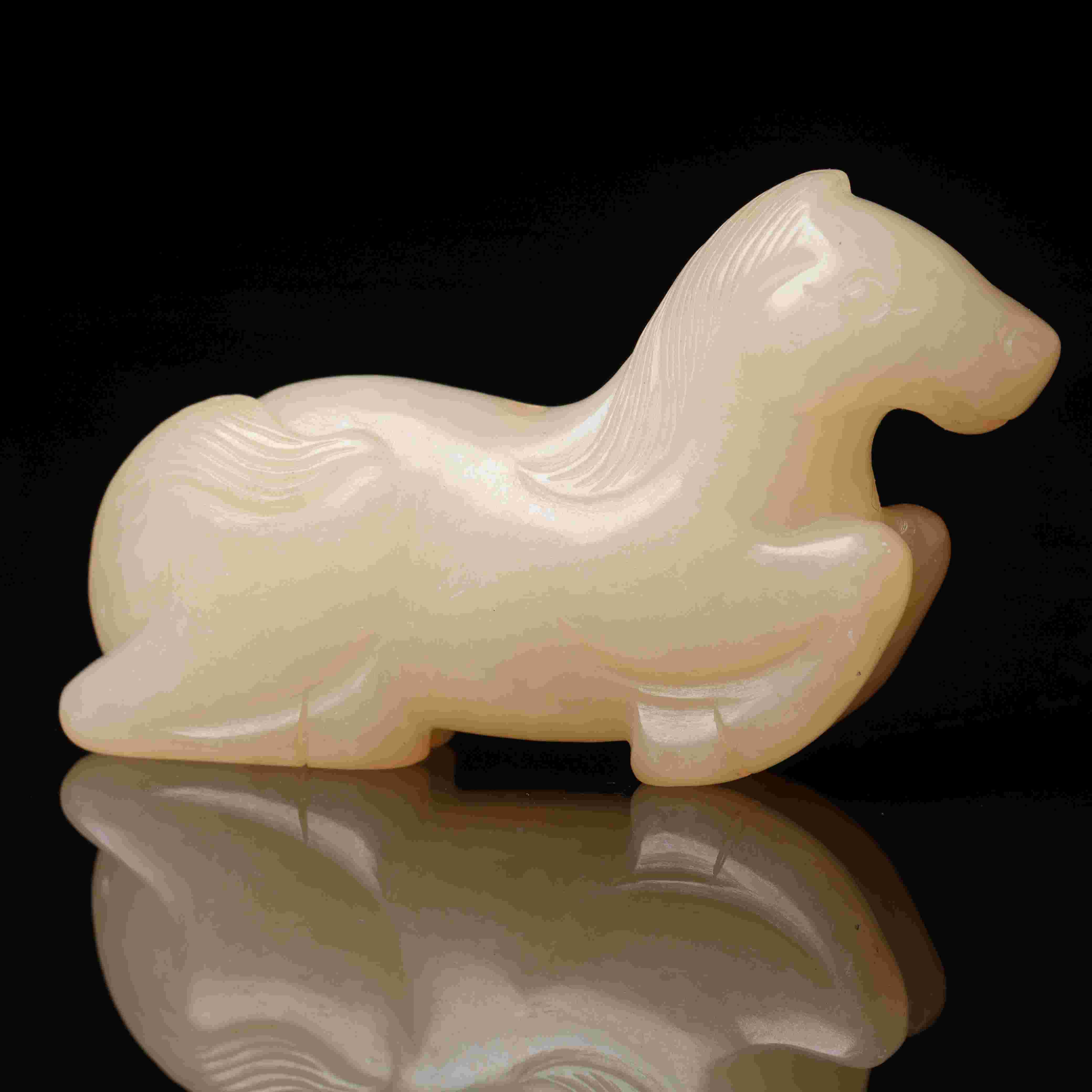 清代和田玉卧马花件-NX