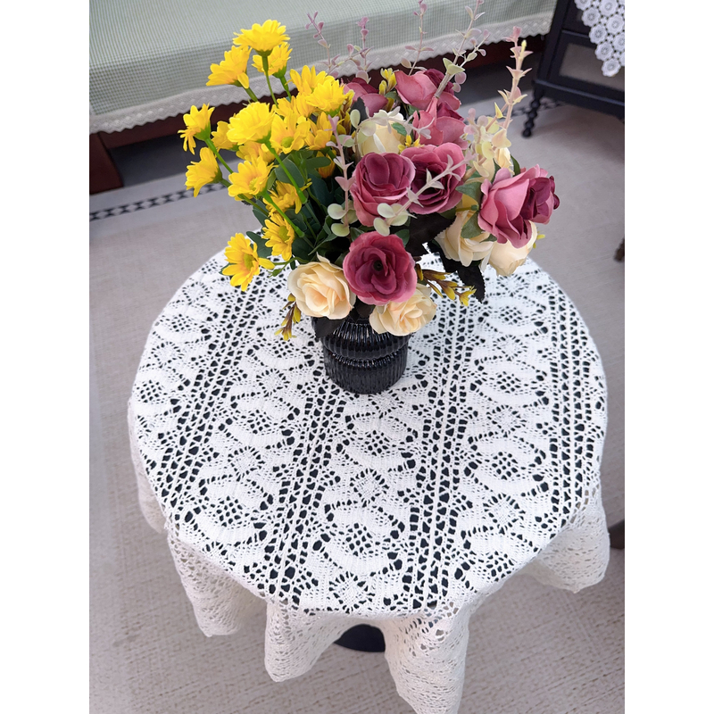 《蝴蝶花》棉线钩针镂空欧式复古风盖巾90*90