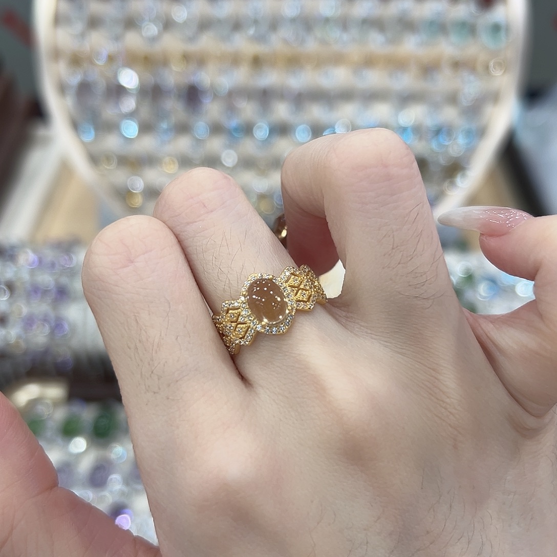 黄晶戒指银S925镶嵌