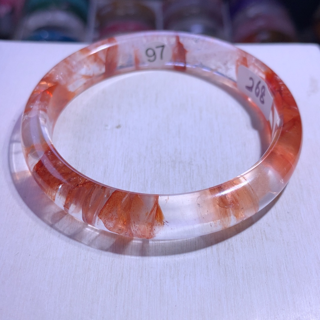 水晶手镯银S925镶嵌红胶花64.6圈97