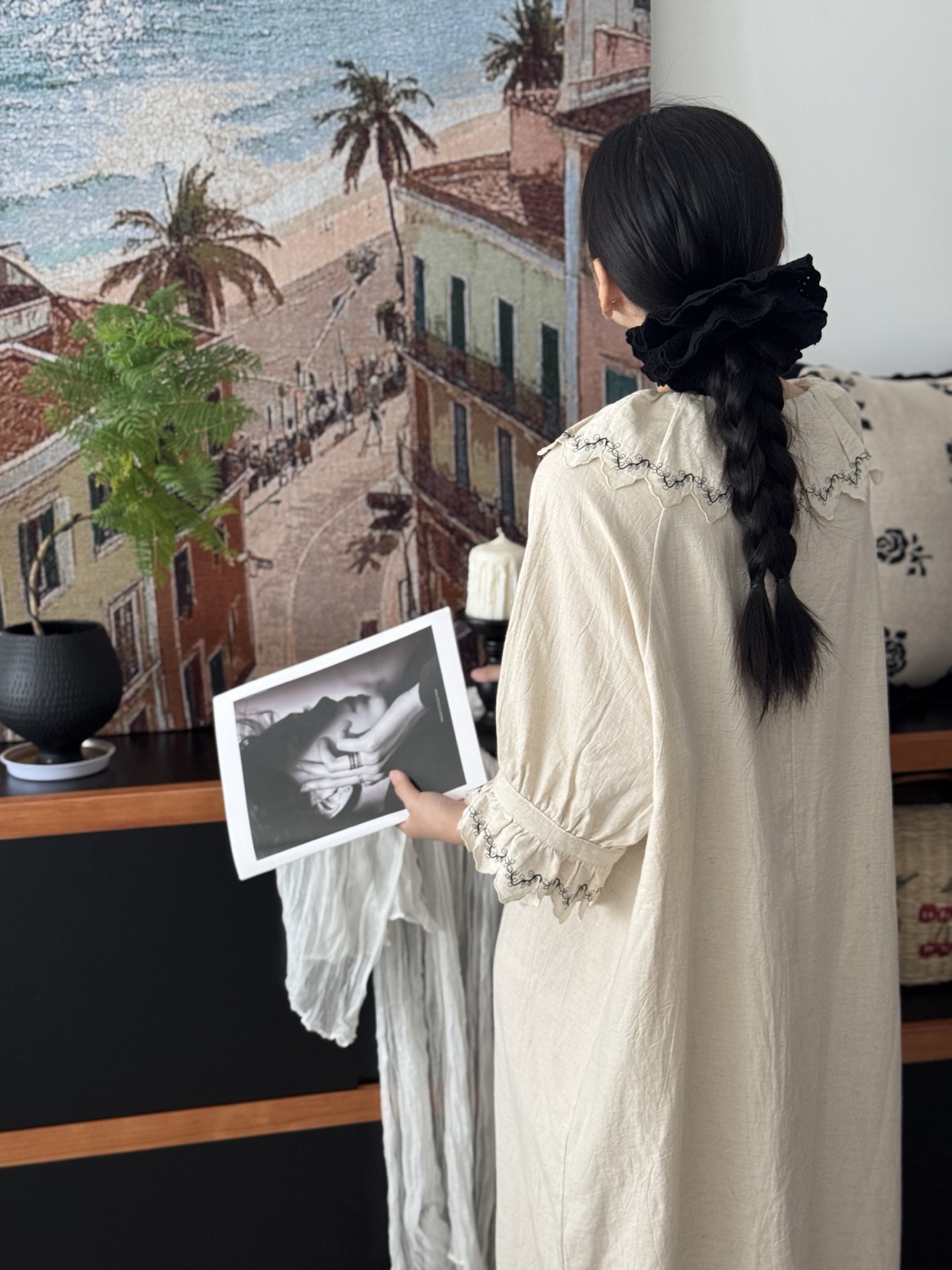 法式棉麻刺绣睡裙