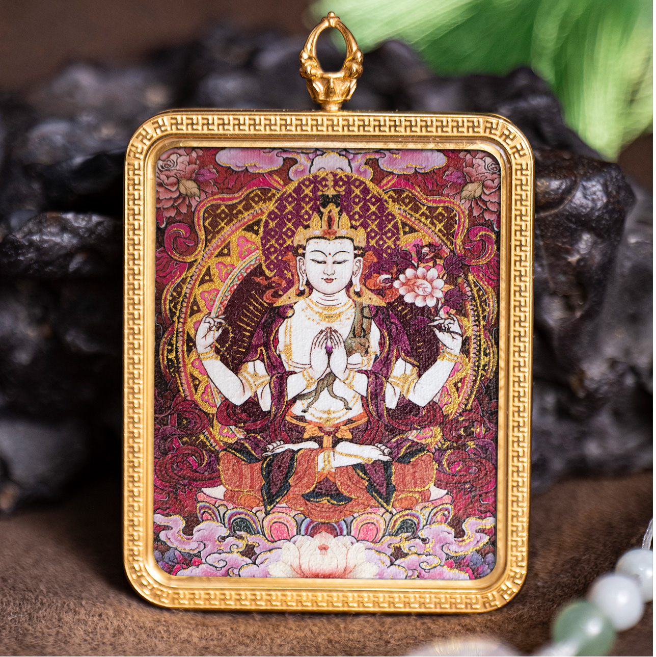 【01-H】四臂观音【鼠】【大悲】【智】【力】【光明】唐卡吊坠 车挂 生肖唐卡