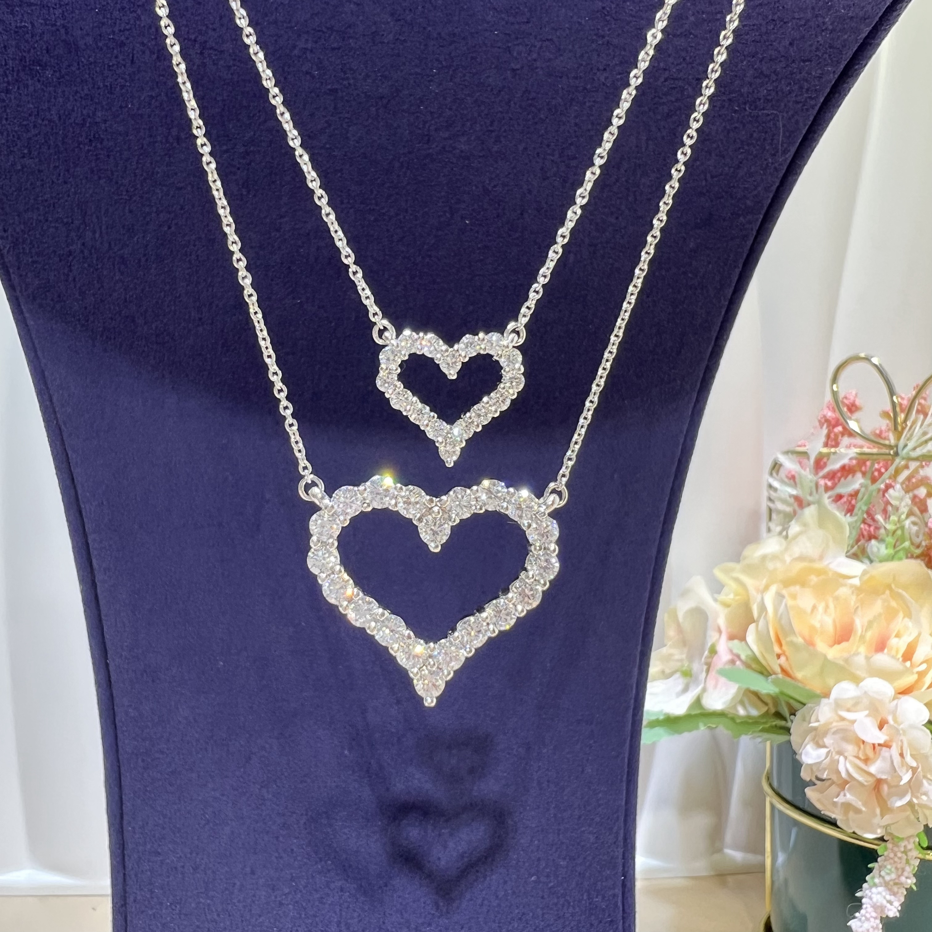 实验室培育钻石白金镶嵌满钻爱心项链