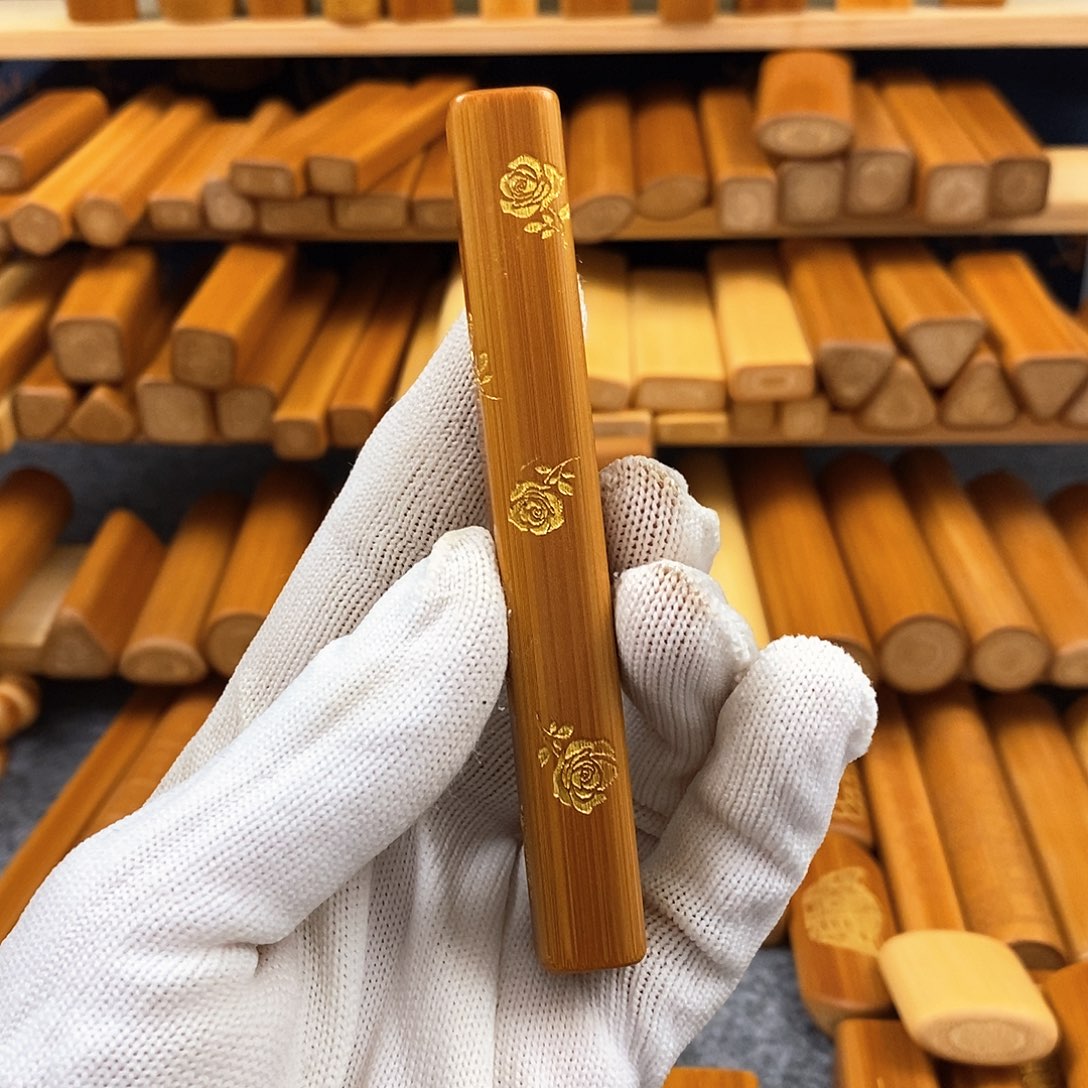 竹实心竹红皮方料雕刻玫瑰