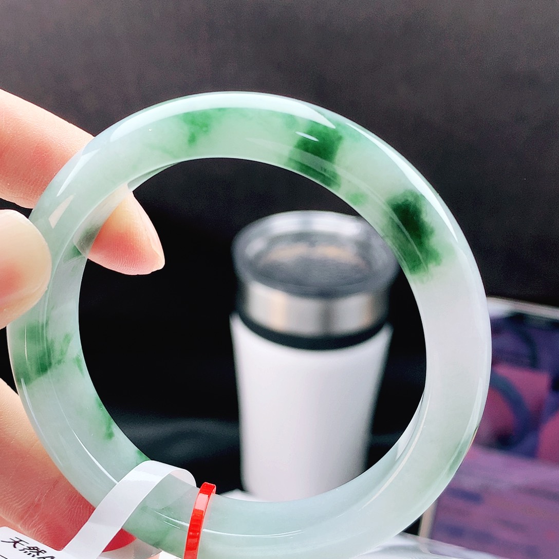 未镶嵌手镯翡翠54冰绿花