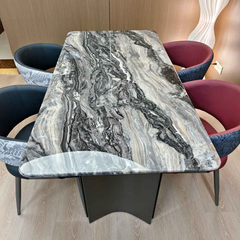 大理石餐桌威尼斯棕长方形奢石餐台意式轻奢极简高端家用饭桌