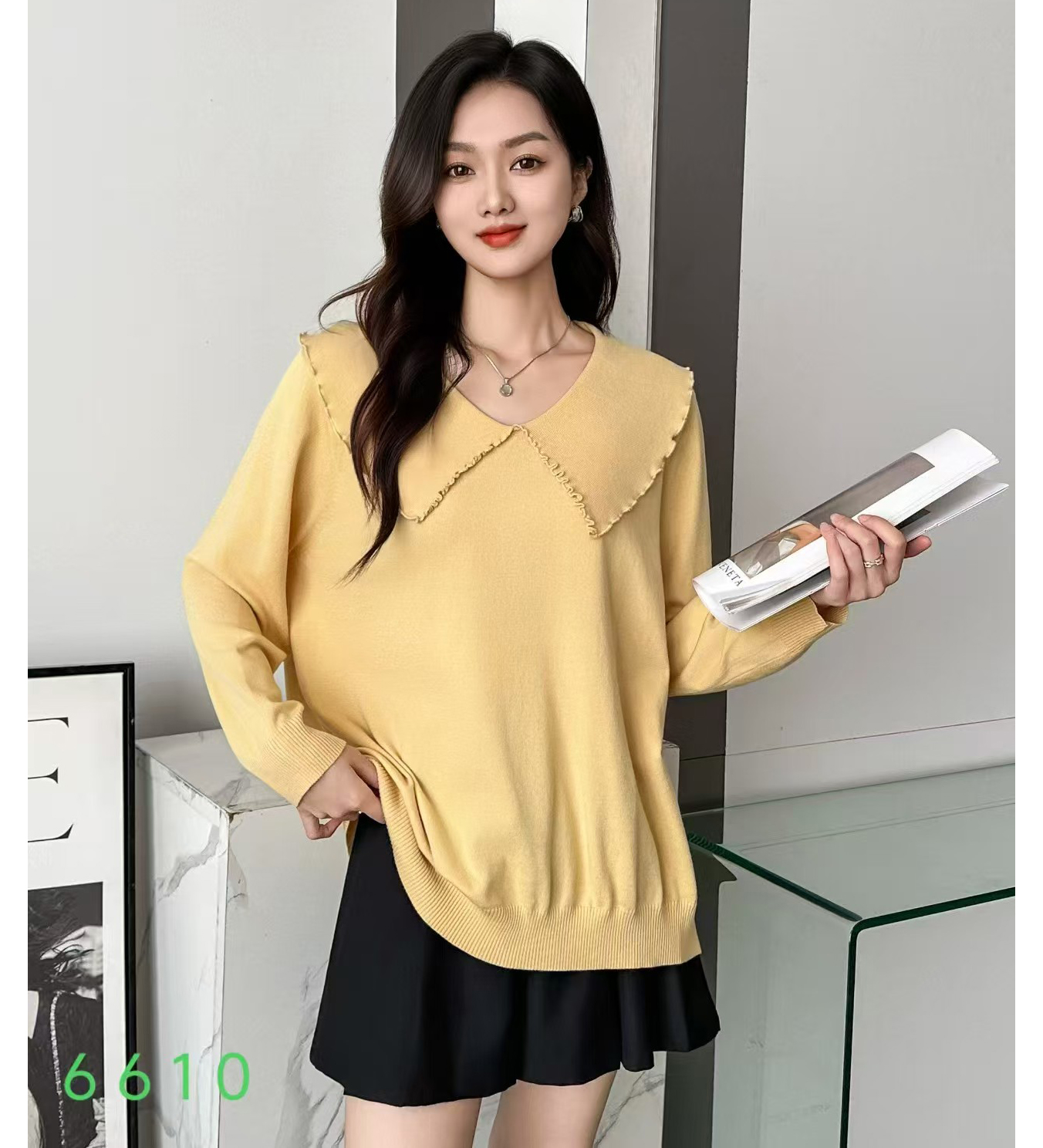 胖依恋秋冬新款女装休闲针织衫女士宽松毛衣上衣6610