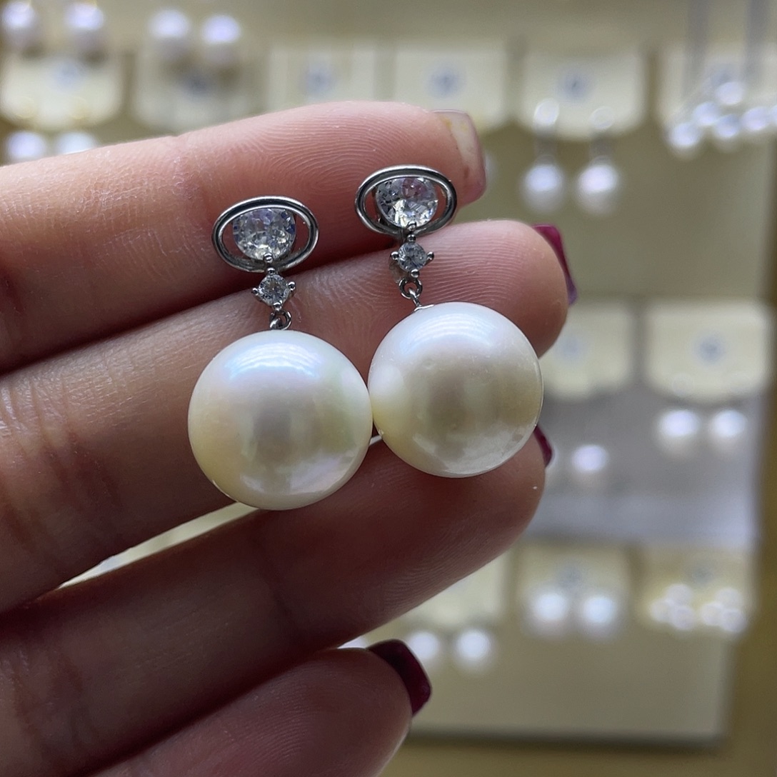 淡水珍珠耳饰银S925镶嵌