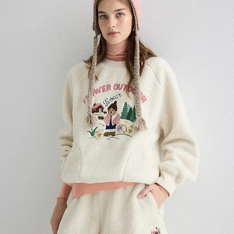 TeenieWeenie25秋季新款舒适圆领罗纹仿羊羔毛上衣TTMA254VC8D