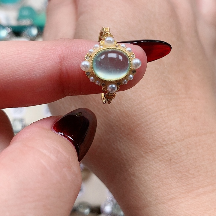 蛇纹石玉戒指银S925镶嵌