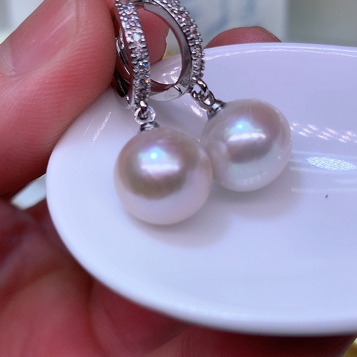 银S925镶嵌耳饰淡水珍珠