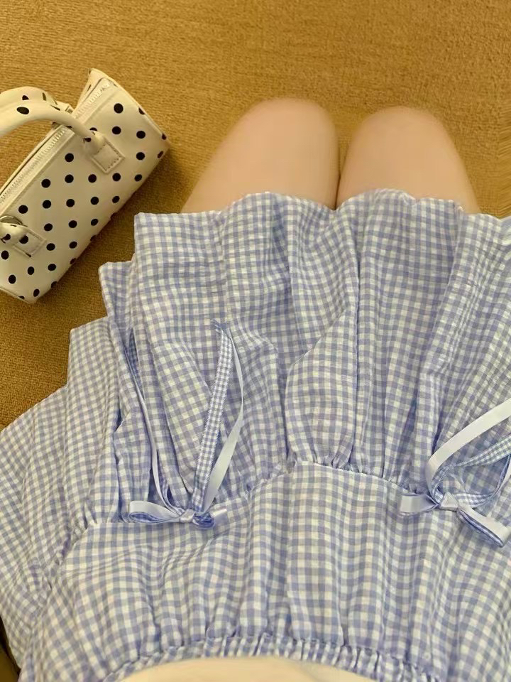 @哈呐 I 韩代花苞格子半身裙