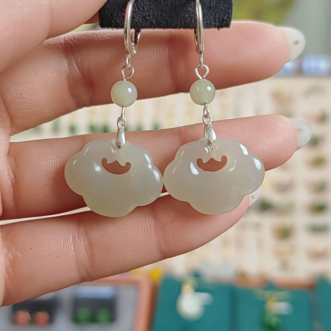 银S925镶嵌和田玉耳饰