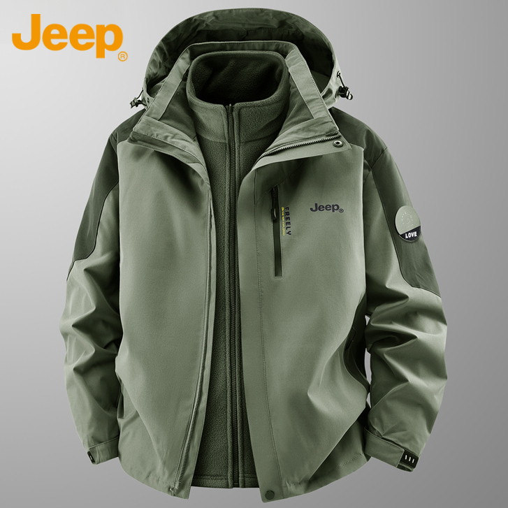 Jeep吉普三合一冲锋衣男士秋冬抓绒百搭连帽宽松户外防风百搭外套