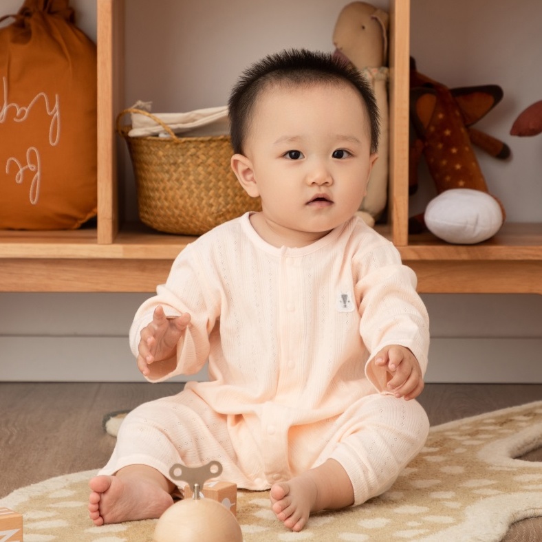 雅赞特惠【初白系列】宝宝儿童包屁衣 前开套装连体衣 长袖套装