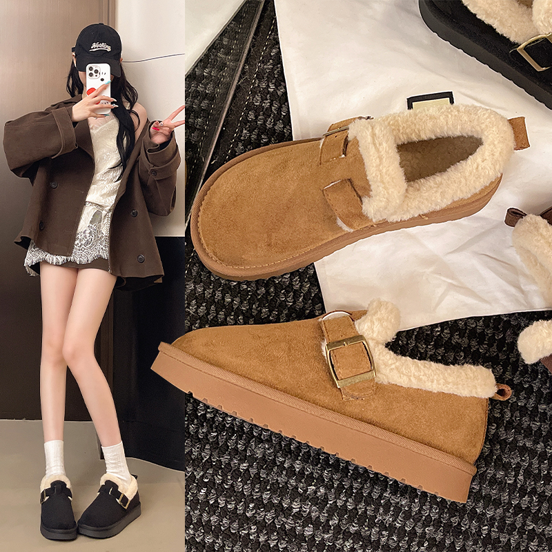 厚底增高加绒加厚保暖勃肯鞋女2025冬季新款百搭全包一脚蹬雪地鞋