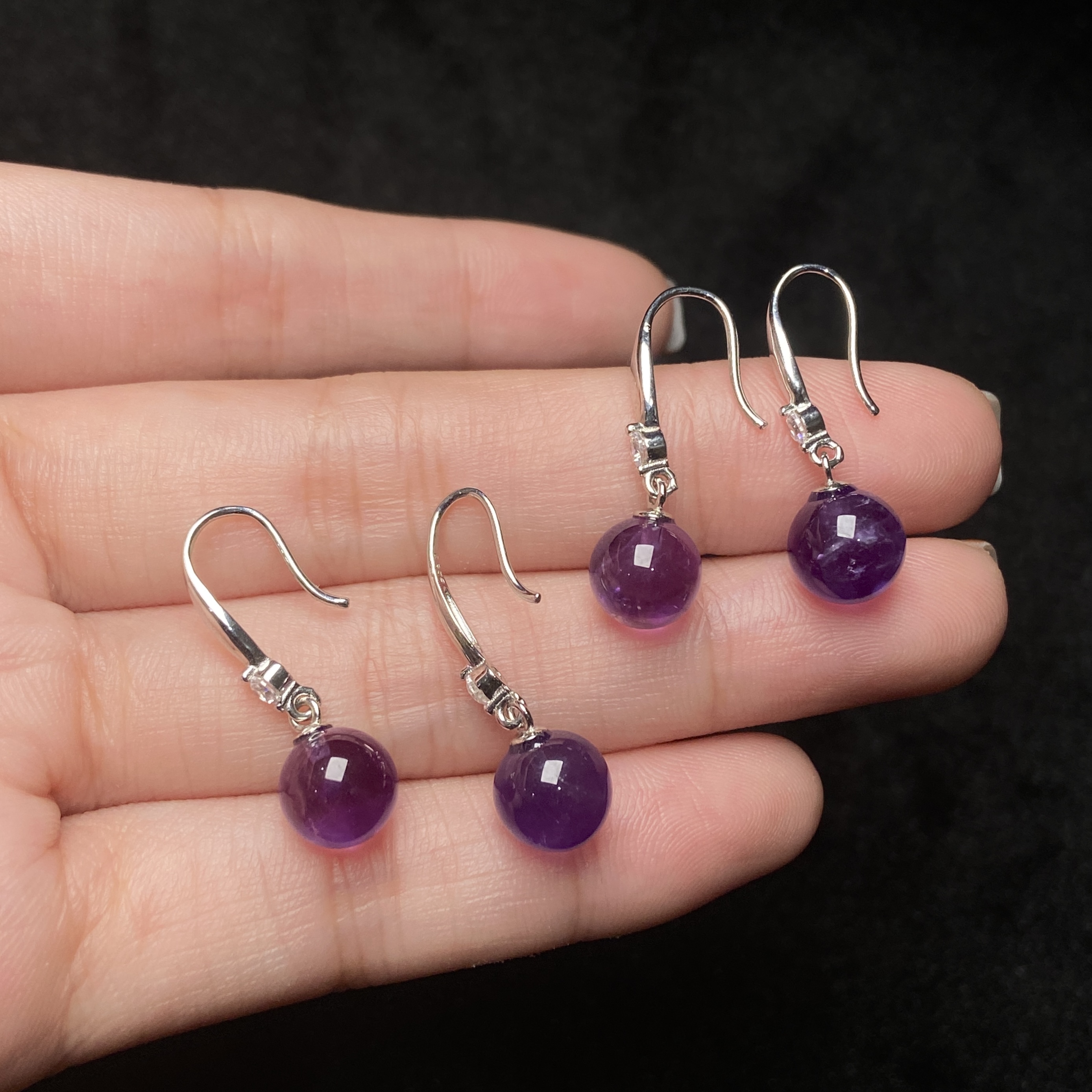 【星浩好物】s925银紫水晶耳钩 QT15L648【多样性发一件】8mm