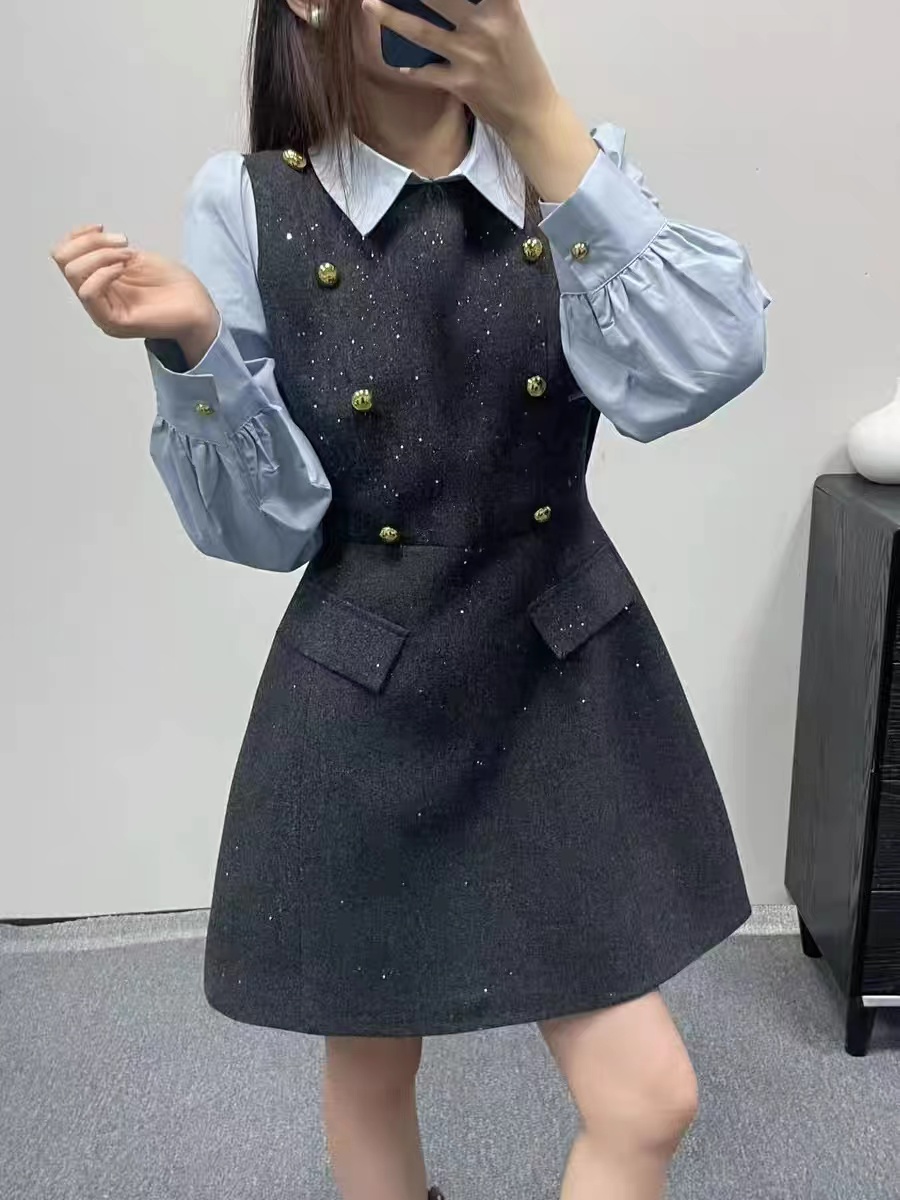 【钰姐精选】魅力1025-套装假两件清新百搭学院风洋气时尚套装气质
