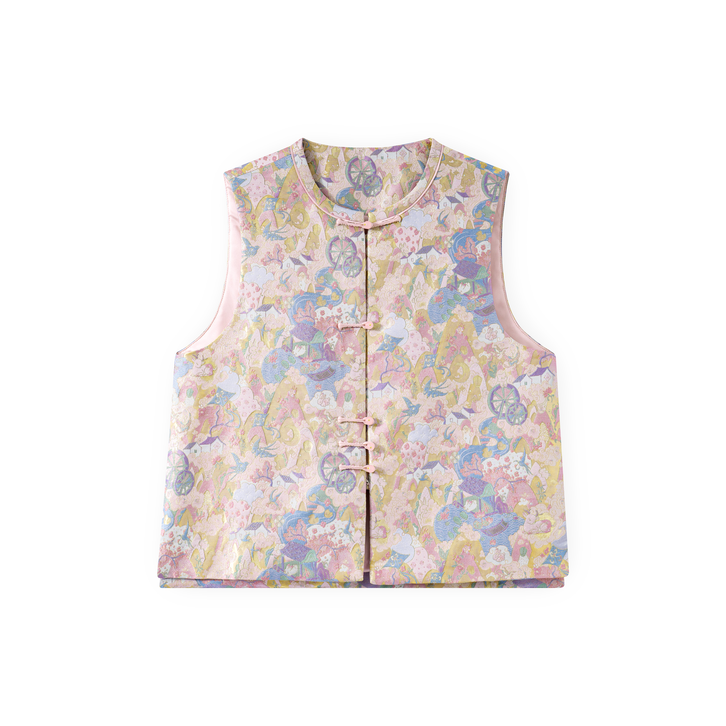 桃花源记-新中式桑蚕丝织金唐锦复古提花国风加棉马甲BZ25271