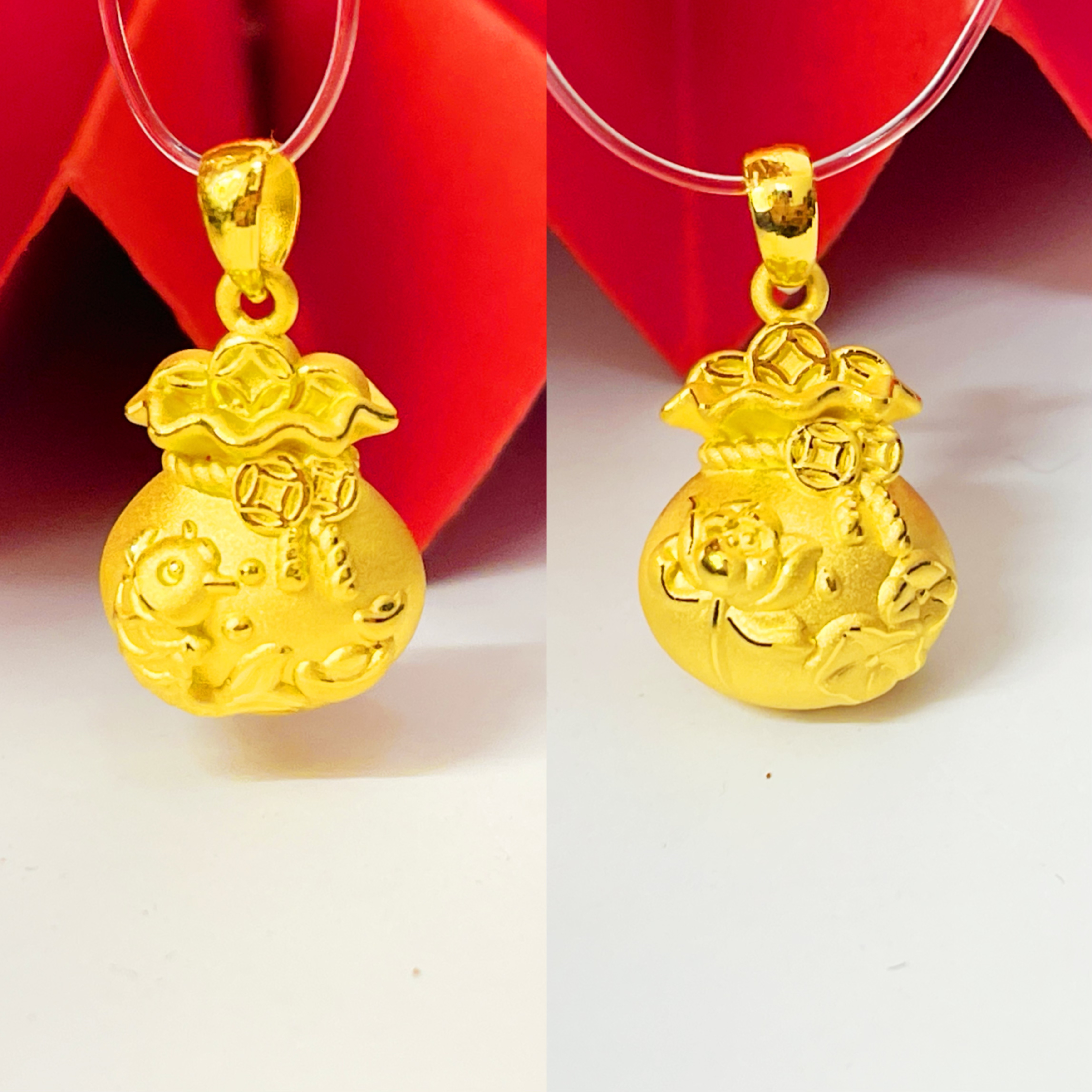 姐妹黄金 足金999 锦鲤钱币荷花福袋钱袋子吊坠（多选项 拍一发一
