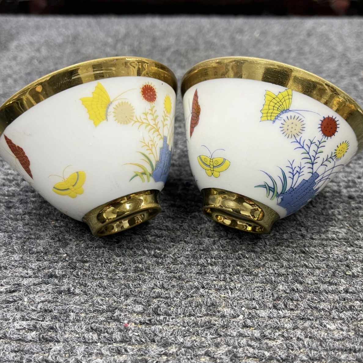 白釉金包瓷蝶恋花三秋杯口杯压手杯