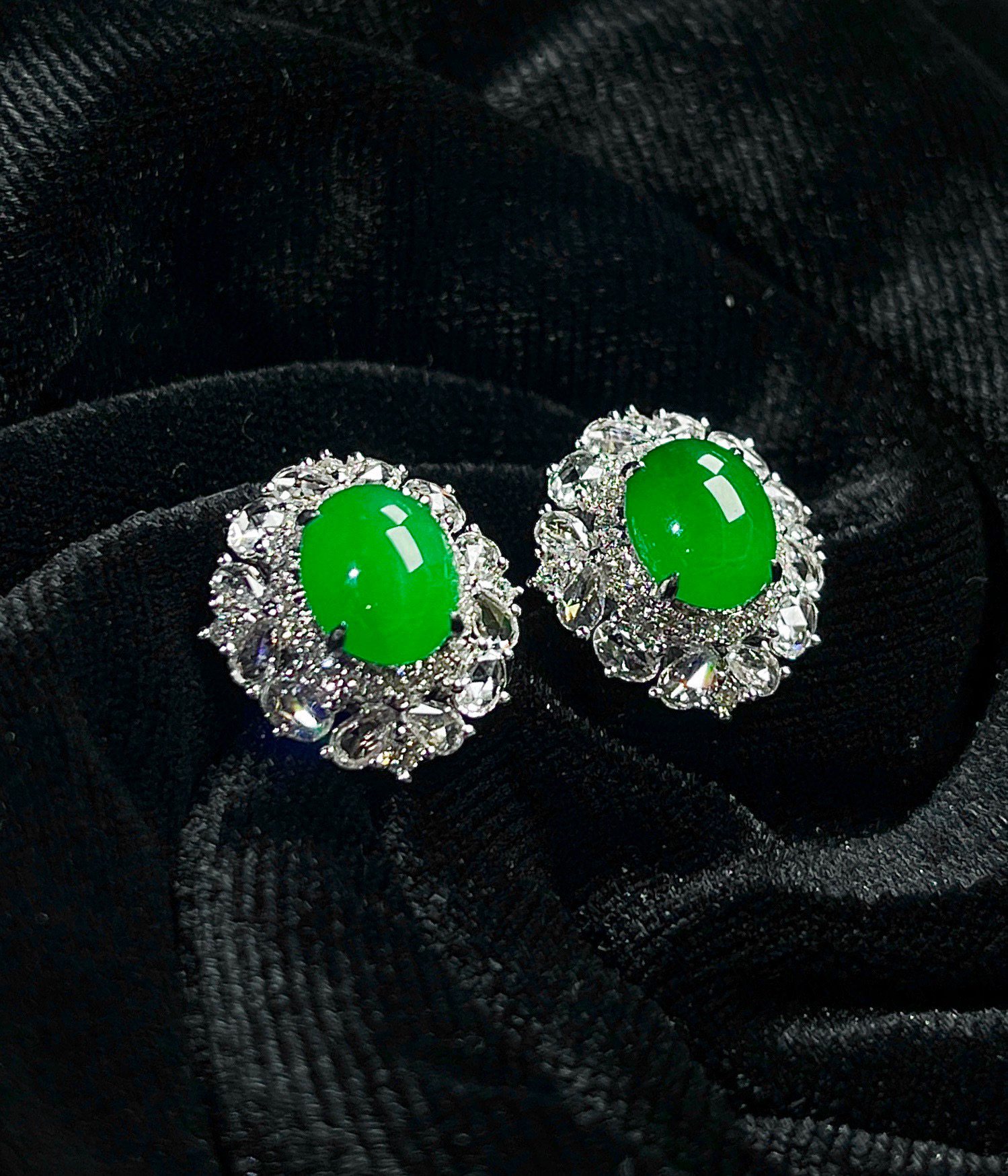 新品天然翡翠A货冰阳绿蛋面耳钉