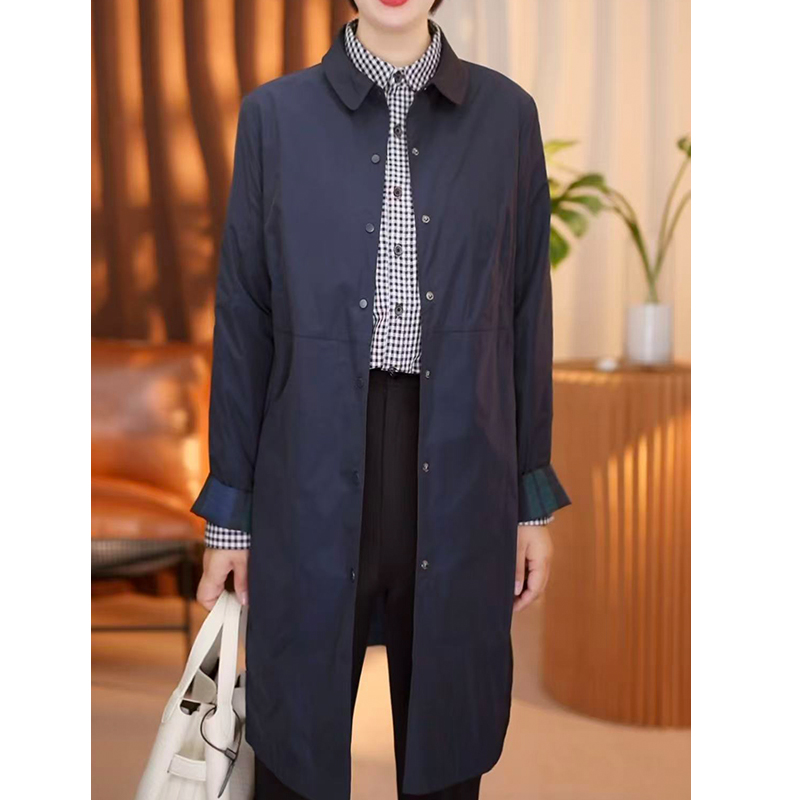 秋季新款百搭显瘦中长款风衣休闲翻领双面穿小格子外套0333