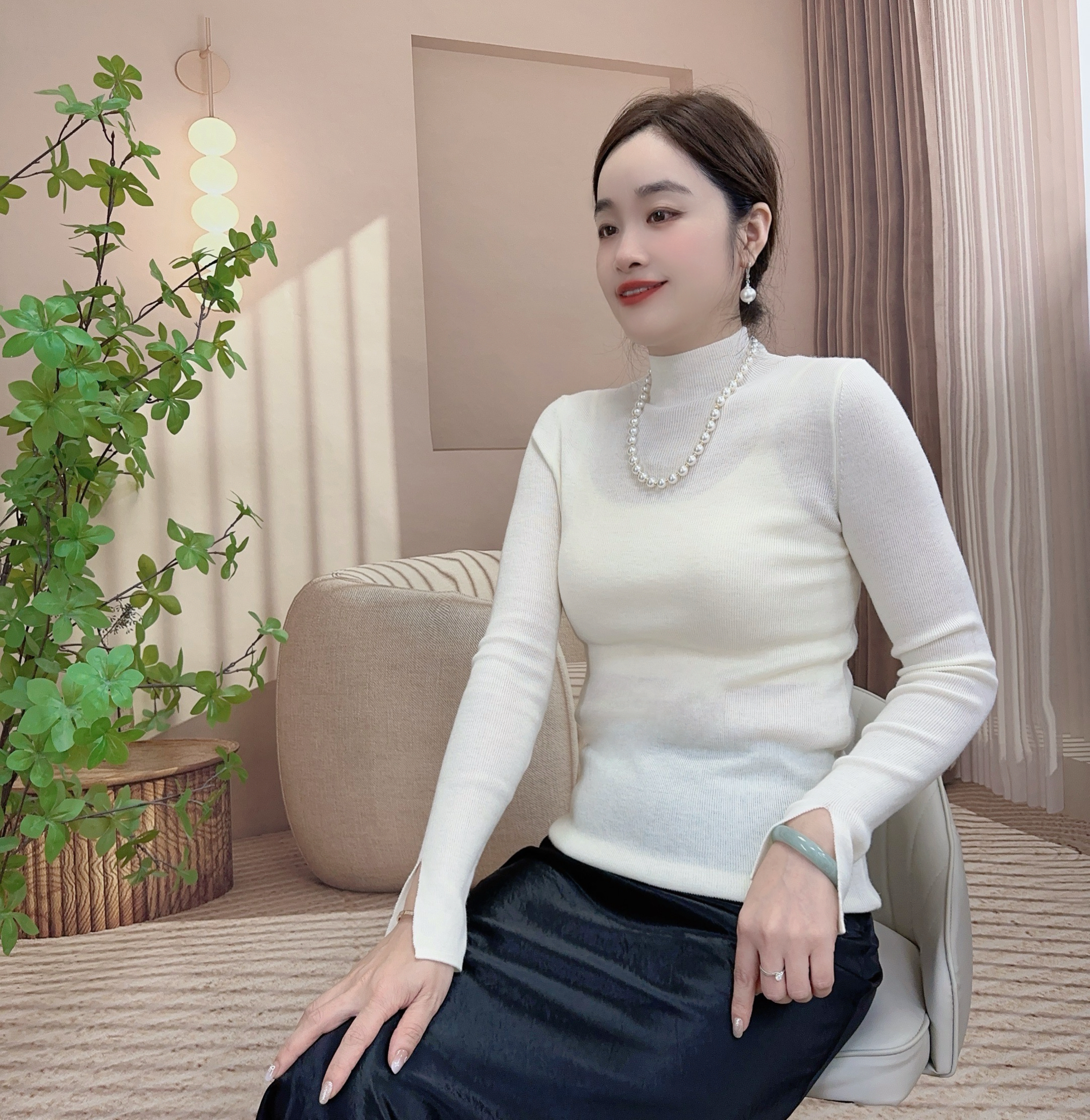 高端不缩水不变形时尚一体半高领打底衫  百搭针织衫  羊毛绒衫女