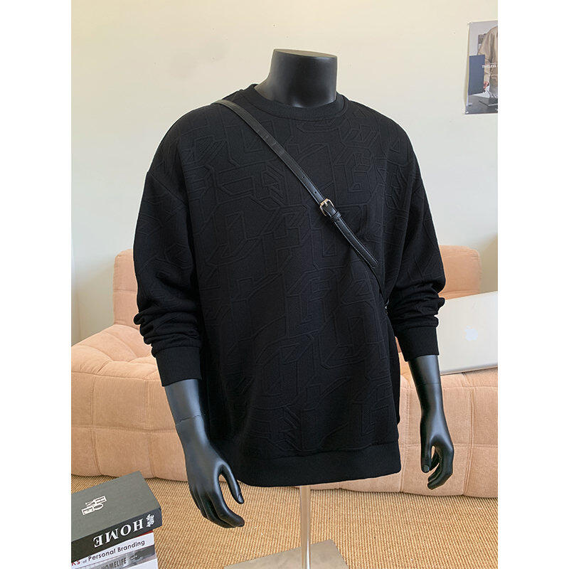 半高领春装新款个性套头提花卫衣男潮流宽松百搭长袖恤外套